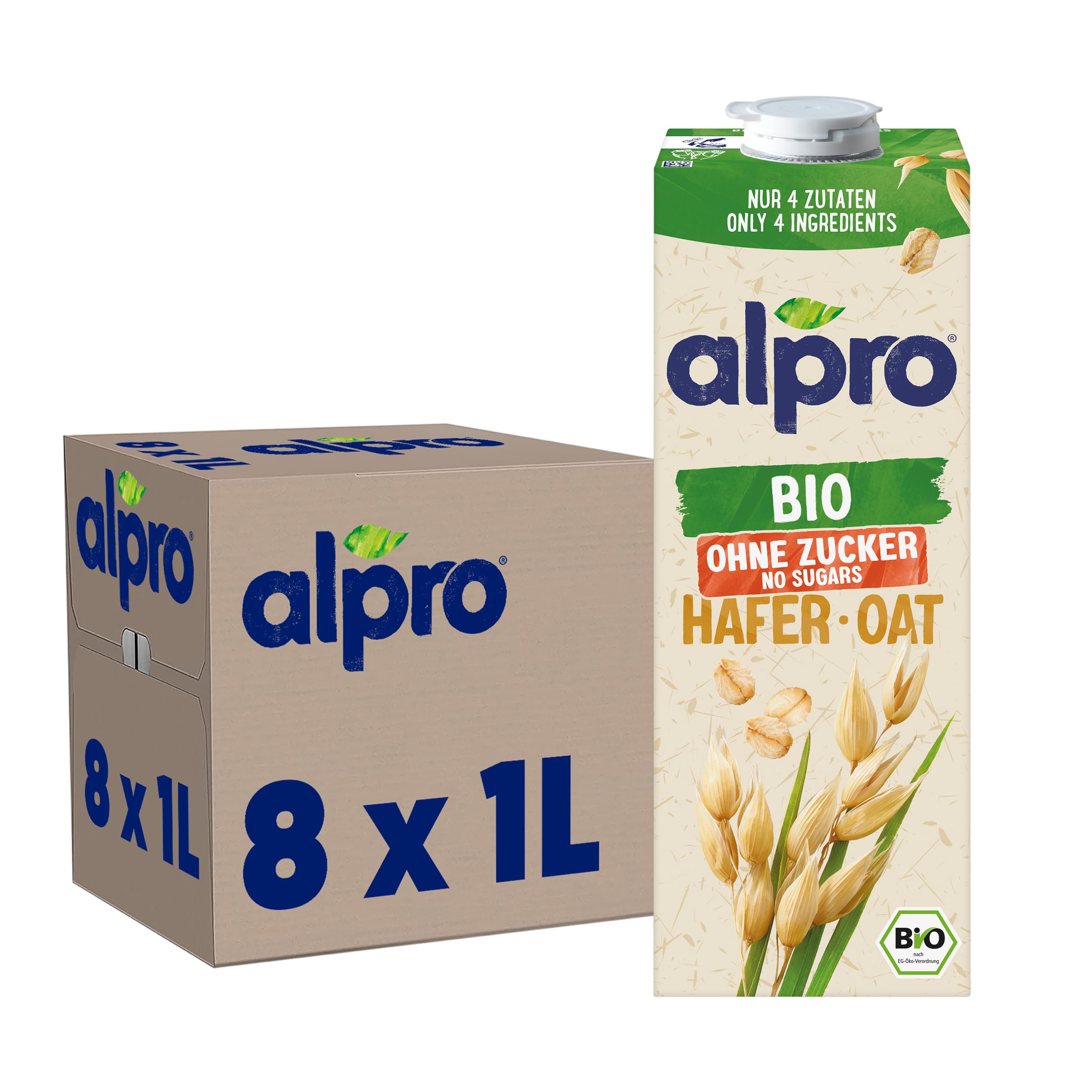 alpro-bio-haferdrink-ohne-zucker-vegan-8x1-l image 1