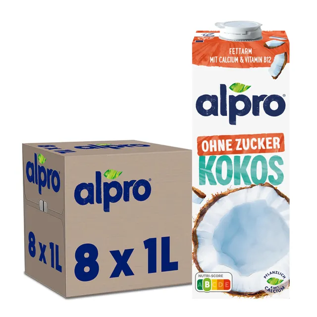 alpro-kokosnussdrink-ohne-zucker-pflanzendrink-8-x-1l-fettarm image 1
