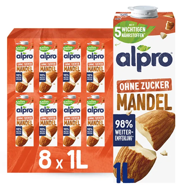 alpro-mandeldrink-ohne-zucker-vegan-8x1-l image 1