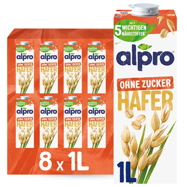alpro-haferdrink-ohne-zucker-pflanzendrink-8-x-1l-ballaststoffreich image 1