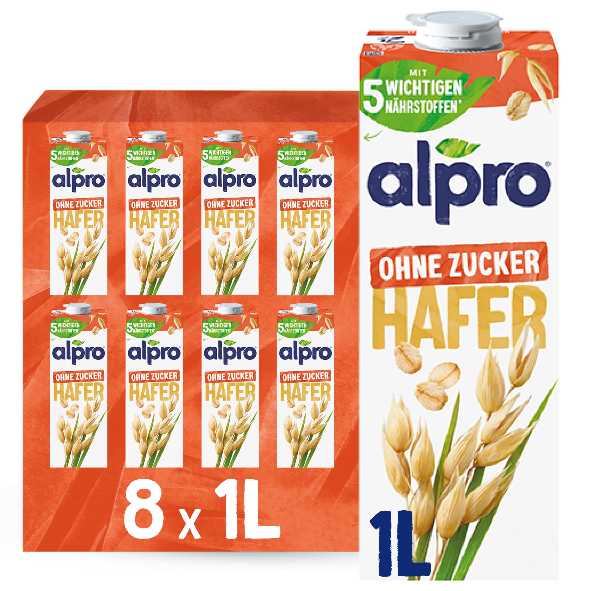 alpro-haferdrink-ohne-zucker-pflanzendrink-8-x-1l-ballaststoffreich image 1